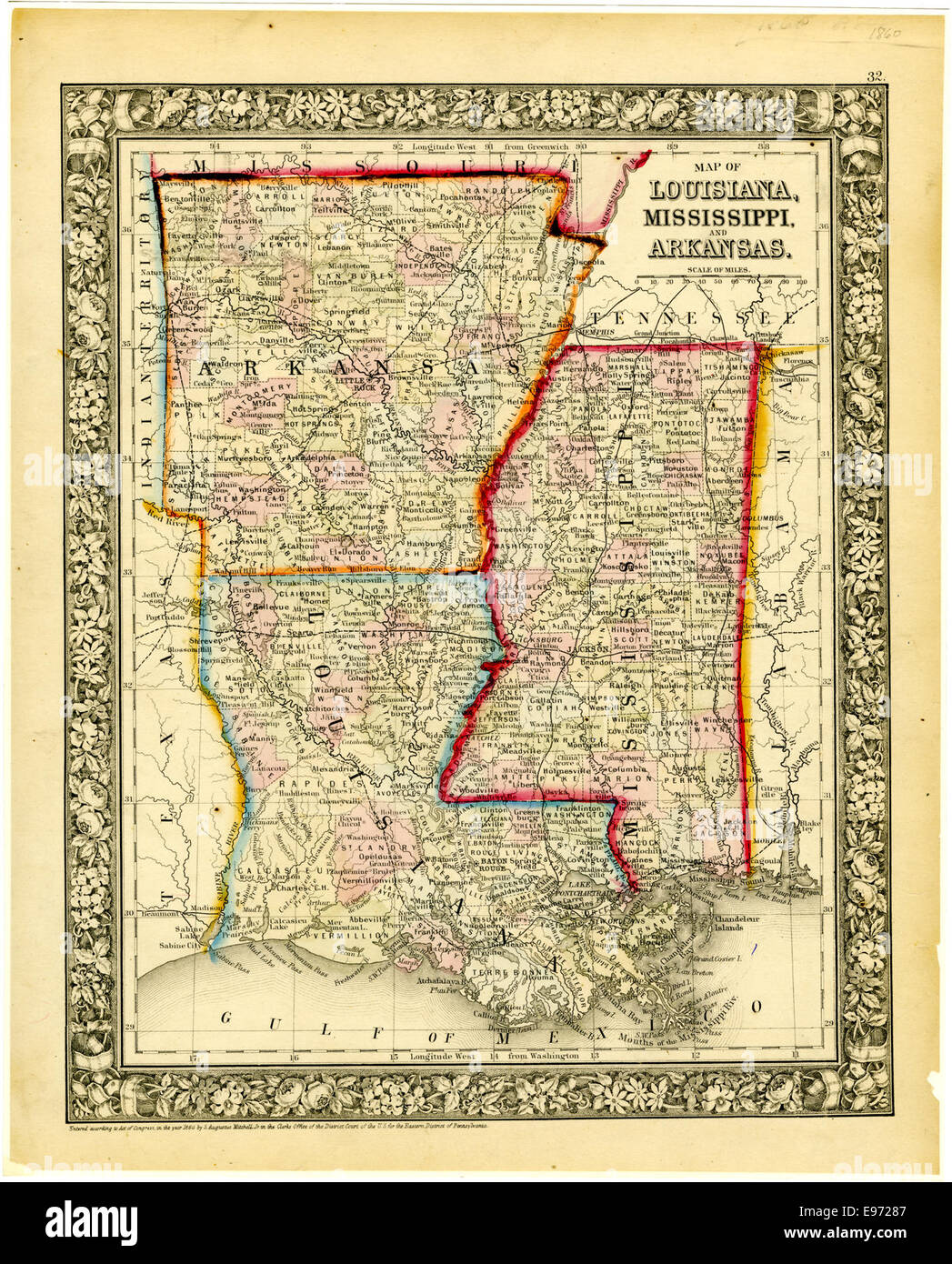 Map of Louisiana, Mississippi, and Arkansas 13902586012 o Stock Photo Alamy