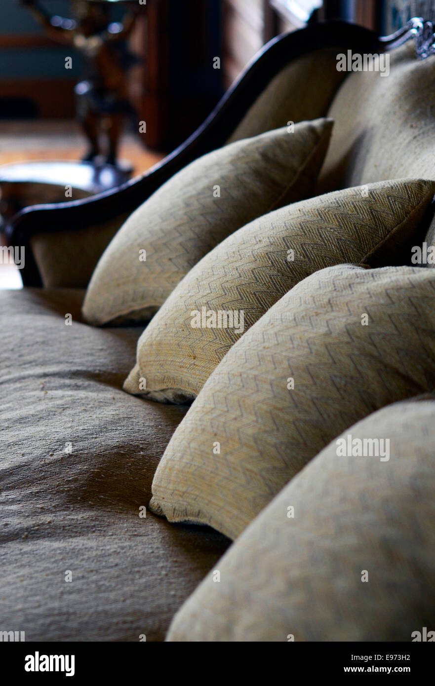 cushions on antique sofa Stock Photo Alamy
