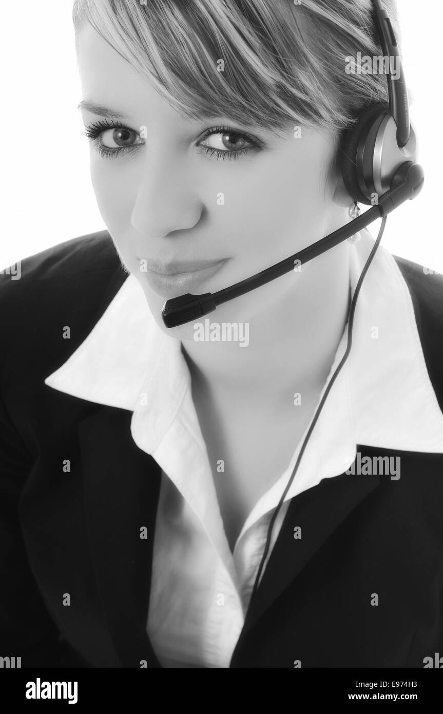 woman with headset Stock Photo Alamy