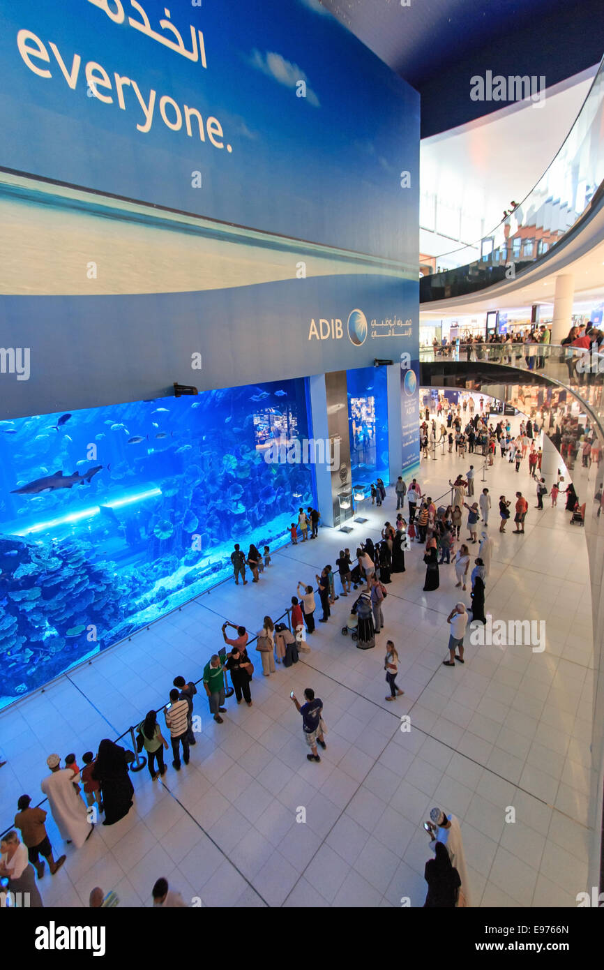 DUBAI, UAE October 07,2014 Aquarium in Dubai Mall world's largest