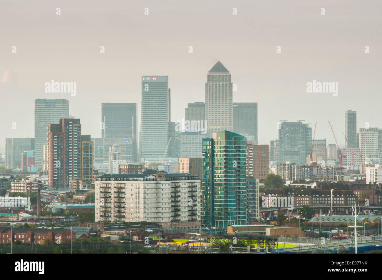 Distant View of Canary Wharf Stock Photo