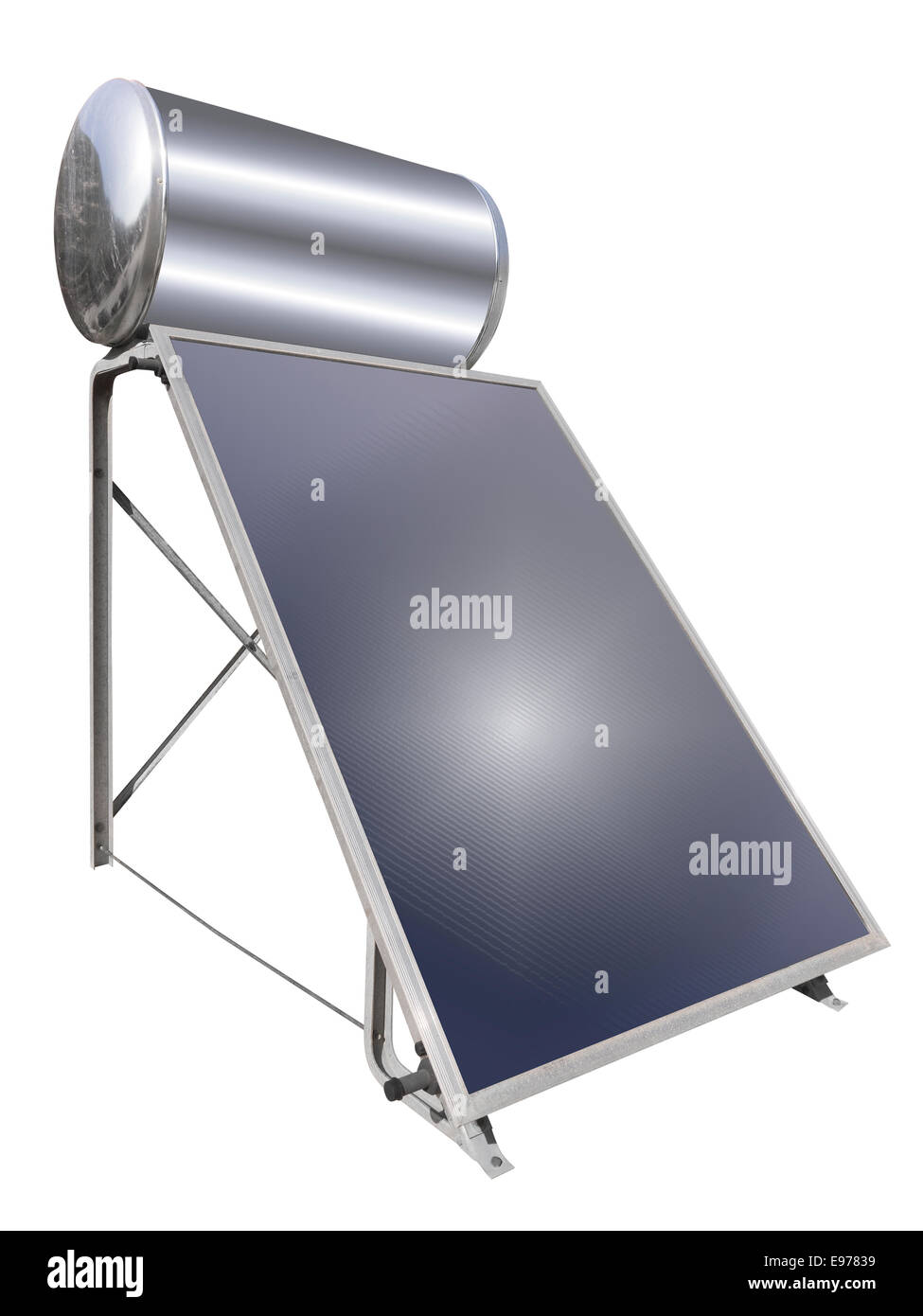 Solar water heater used on house roofs in warm climates, isolated Stock Photo