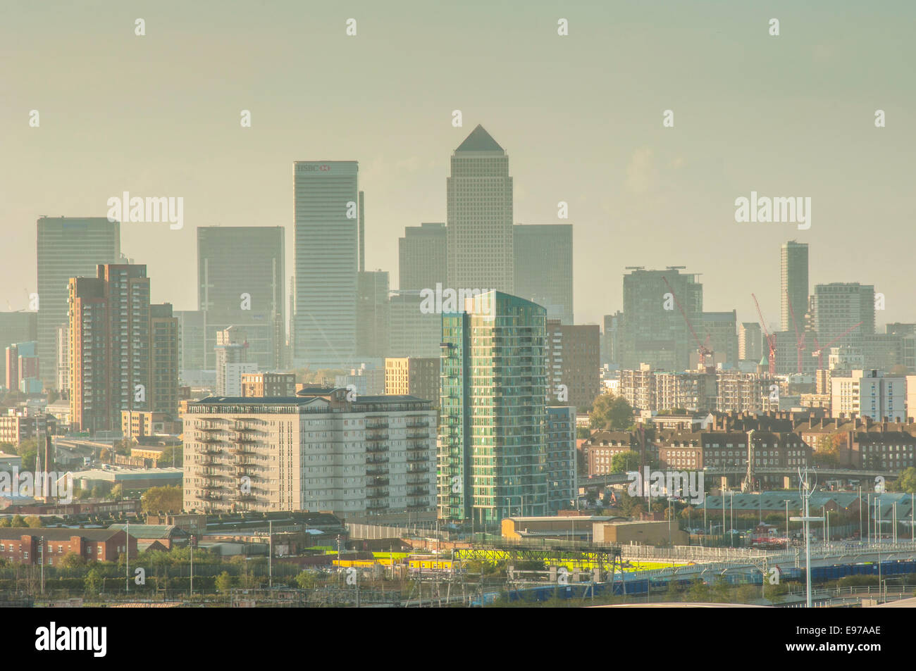 Distant View of Canary Wharf Stock Photo