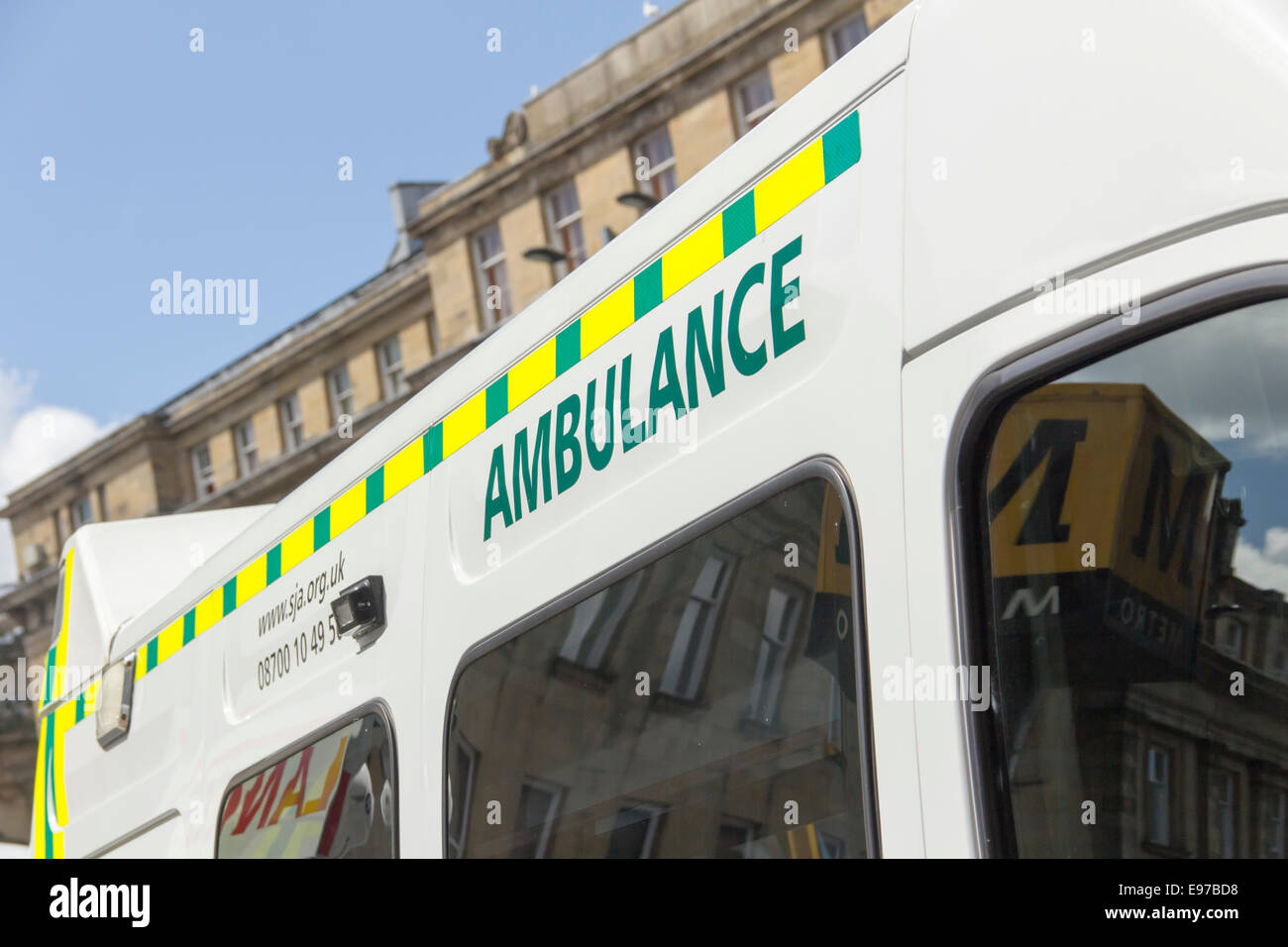 St. John Ambulance vehicle outside the Metro station at Greys Monument, Newcastle-upon-Tyne. Stock Photo