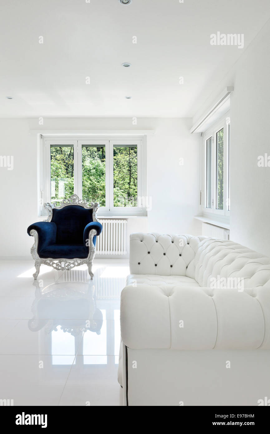 leather sofa, armchair classical, in white room Stock Photo - Alamy