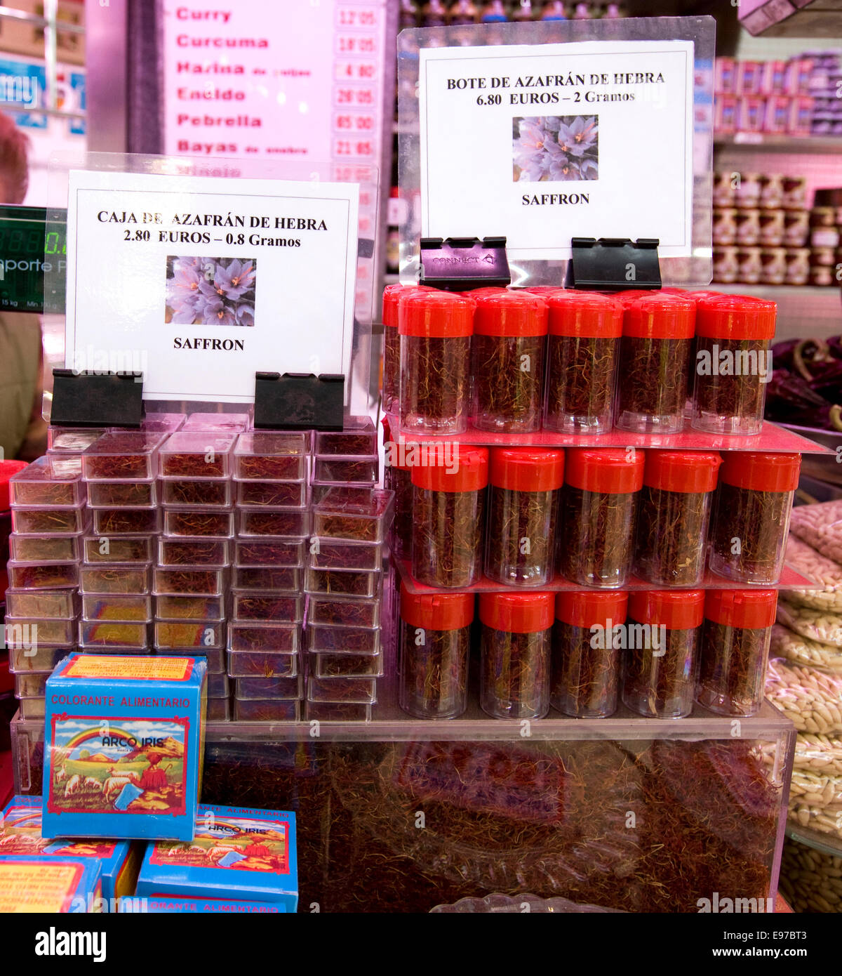 Saffron on sale in the Mercado Central market in Valencia Stock Photo