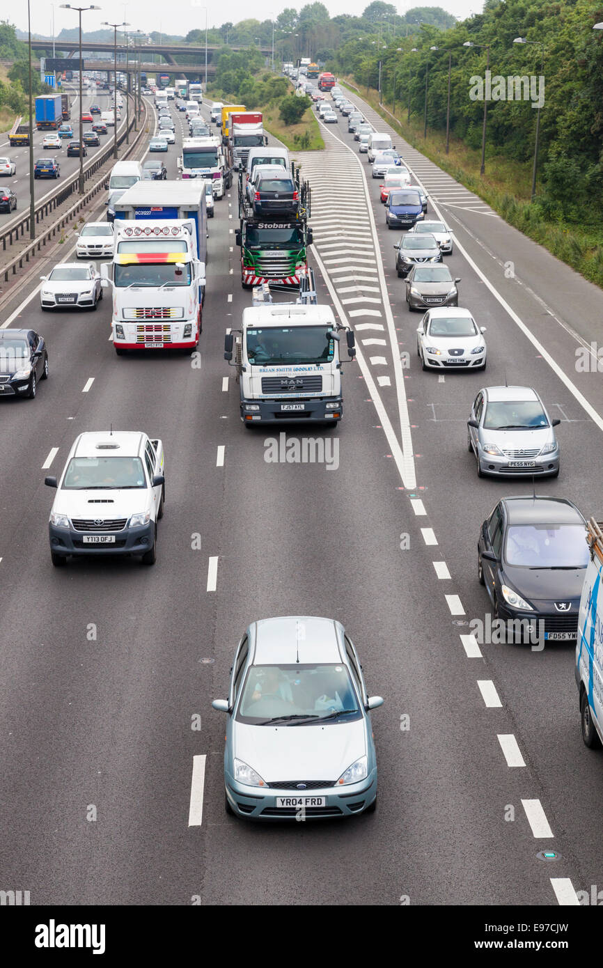 Road congestion. Traffic jam, M1 motorway and slip road at Junction 25 on the South Nottinghamshire Derbyshire border, England, UK Stock Photo