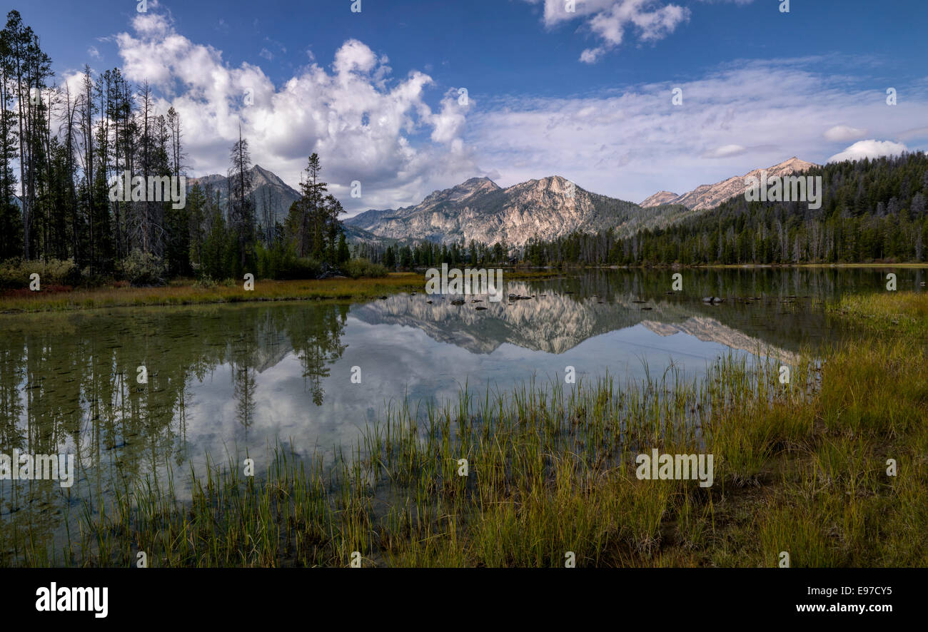 Cloulds over Petit Lake in the Sawtooth Wilderness of Central Idaho. Stock Photo
