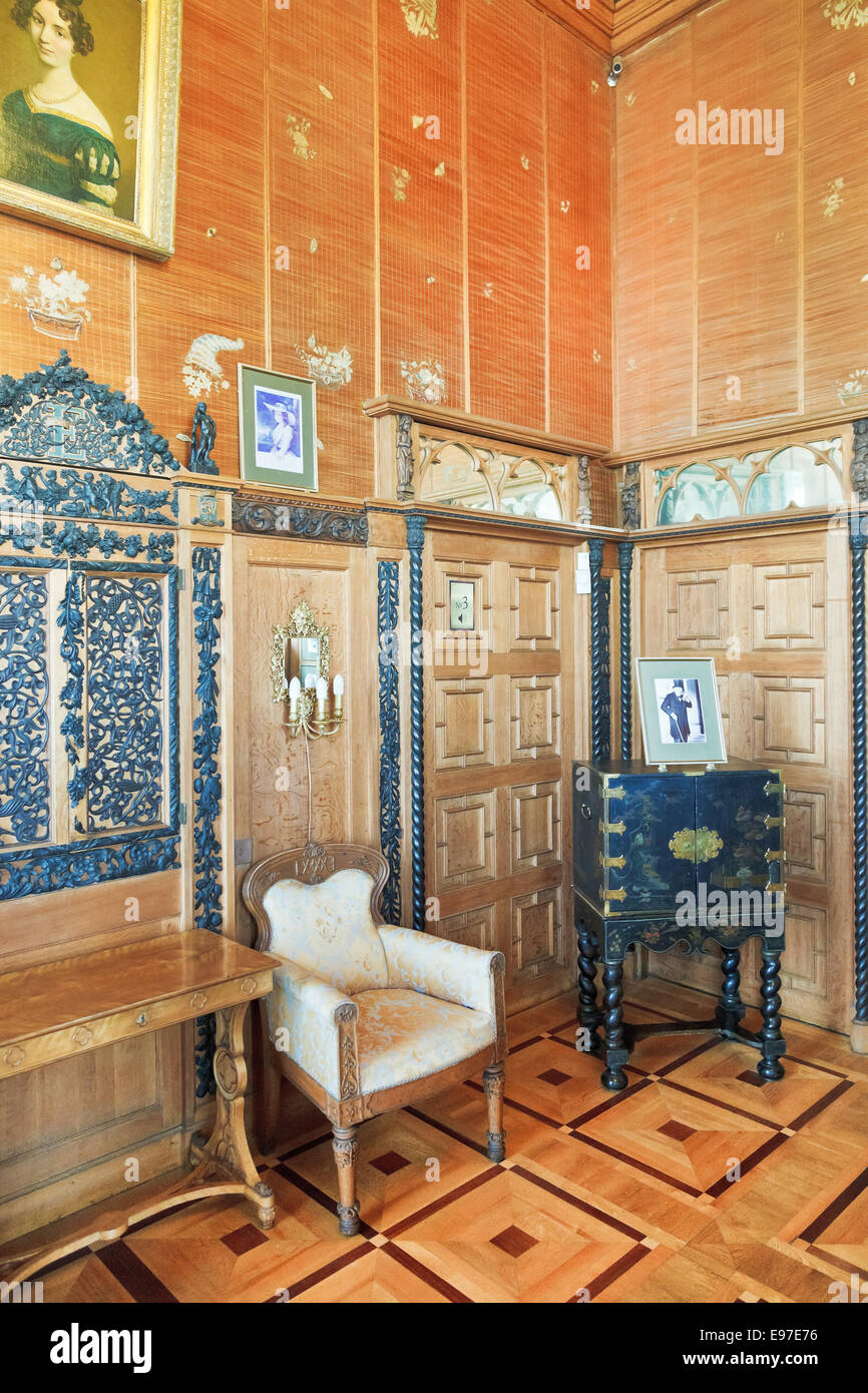 ALUPKA, RUSSIA - SEPTEMBER 28, 2014: interior of Chinese cabinet (small living room) in Vorontsov Palace in Crimea. The palace w Stock Photo