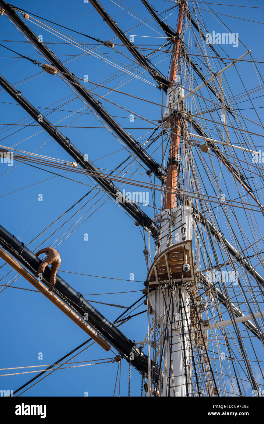 Mast and rigging of the British tea clipper The Cutty Sark at Greenwich, England Stock Photo
