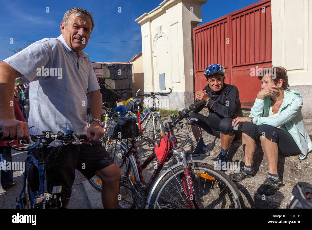 Active aging people, Resting cyclists, bikers, seniors, Czech Republic Stock Photo