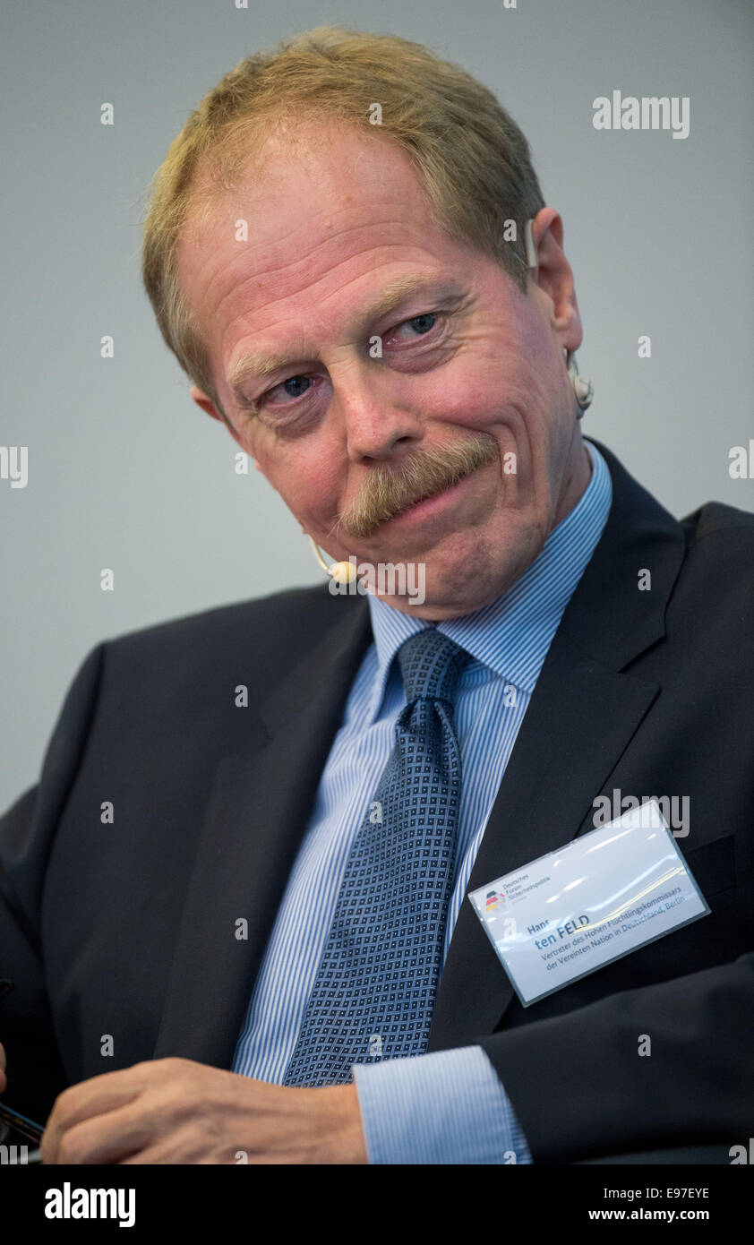 Berlin, Germany. 6th Oct, 2014. The representative of the UN High Commissioner for Refugees (UNHCR), Hans ten Feld, ends the German Forum on Security Policy in Berlin, Germany, 6 October 2014. Photo: Lukas Schulze/dpa/Alamy Live News Stock Photo