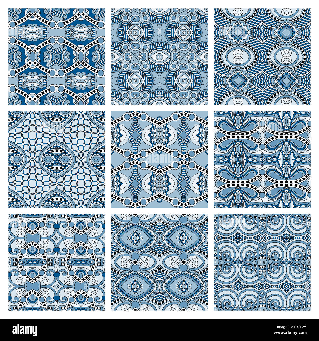 set of different seamless colored vintage geometric pattern Stock Photo ...