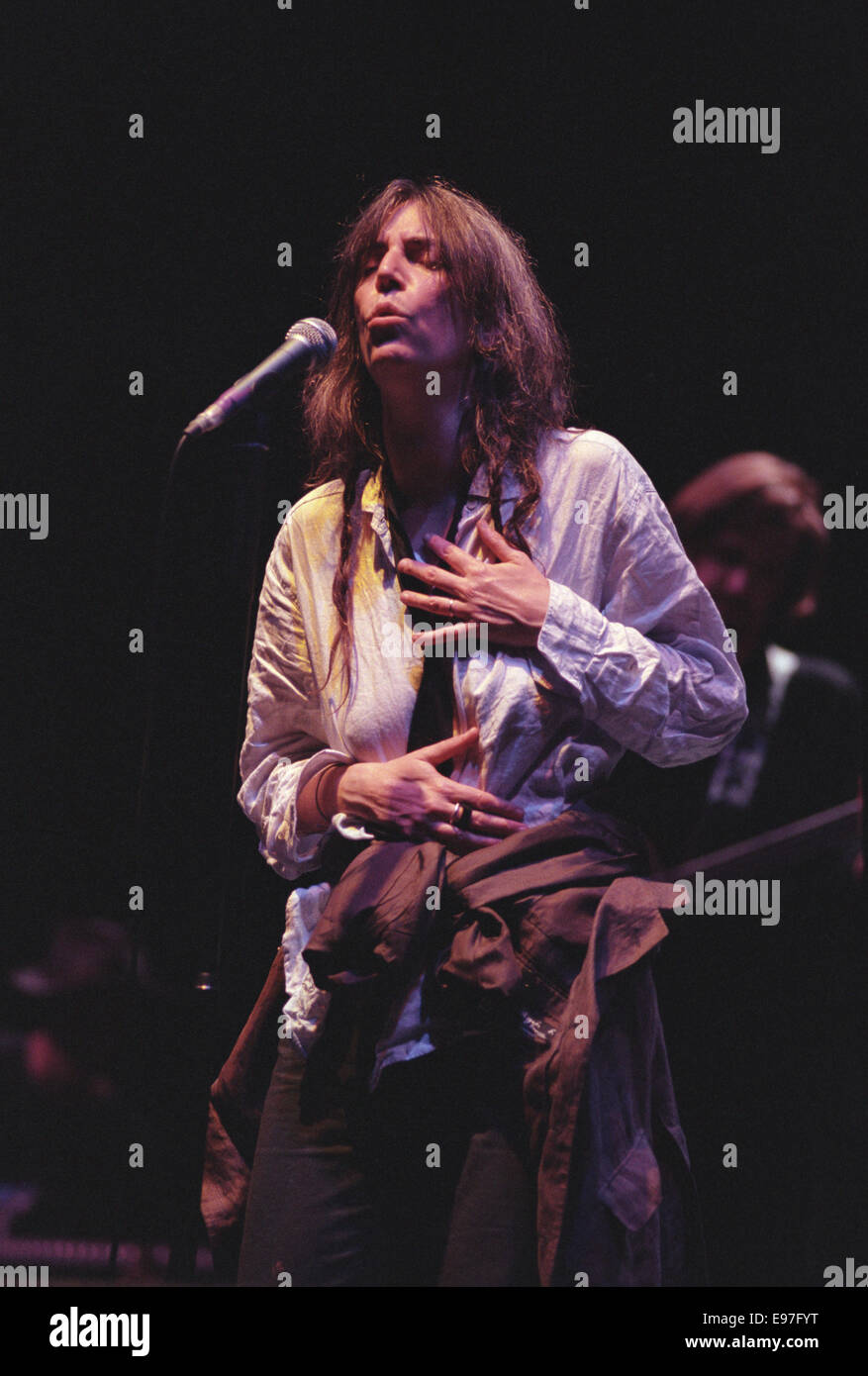 American poet singer Patti Smith in concert at Glasgow Royal Concert Hall, in Glasgow, Scotland, in 1996. Stock Photo