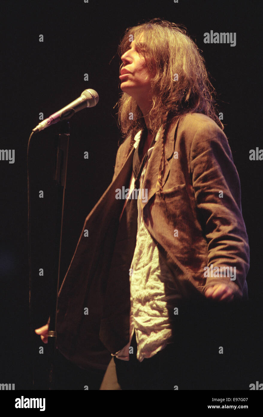 American poet singer Patti Smith in concert at Glasgow Royal Concert Hall, in Glasgow, Scotland, in 1996. Stock Photo