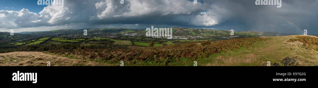 Panoramic image of Bedwas Village from Rudry mountain in the Rhymney Valley, Wales, UK 11th October 2014 PHILLIP ROBERTS Stock Photo