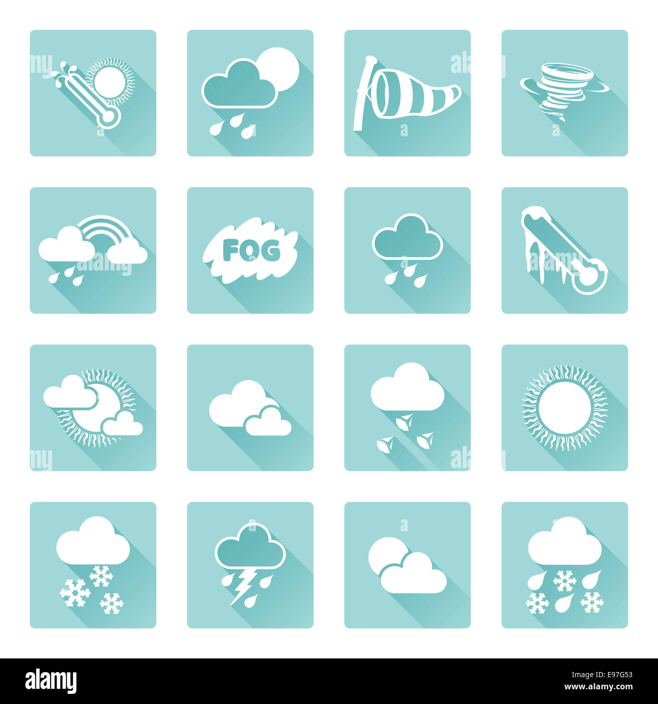 Weather icon set for weather forecasting apps or similar in modern flat shadow style Stock Photo