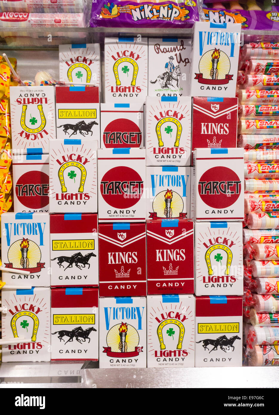 A selection of candy cigarettes in a store in New York Stock Photo
