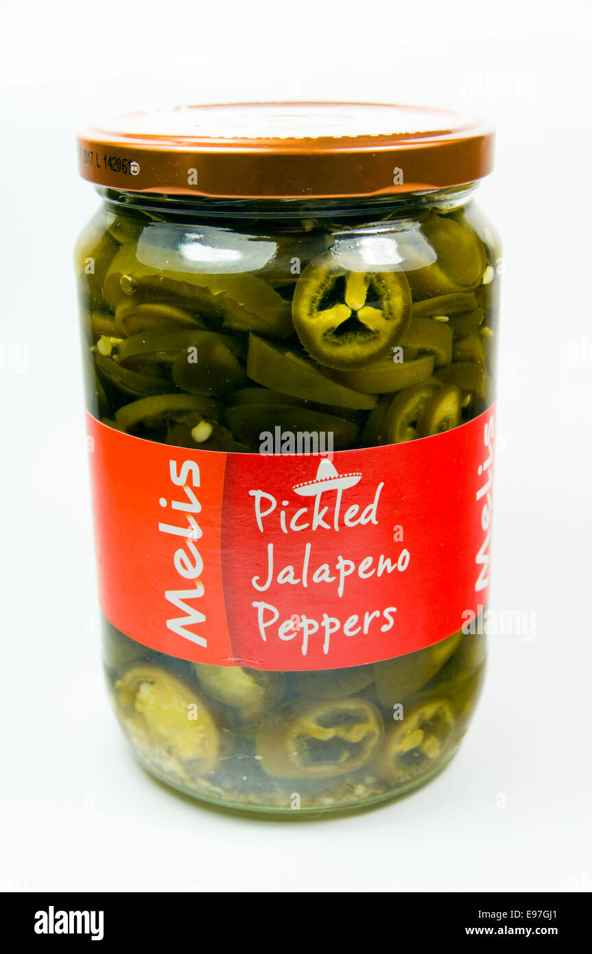 Jar of pickled Jalapeno Peppers. Stock Photo