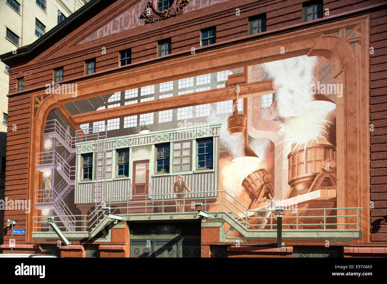 RICHARD HAAS STEEL MAKING MURAL BYHAM THEATER FULTON BUILDING DOWNTOWN