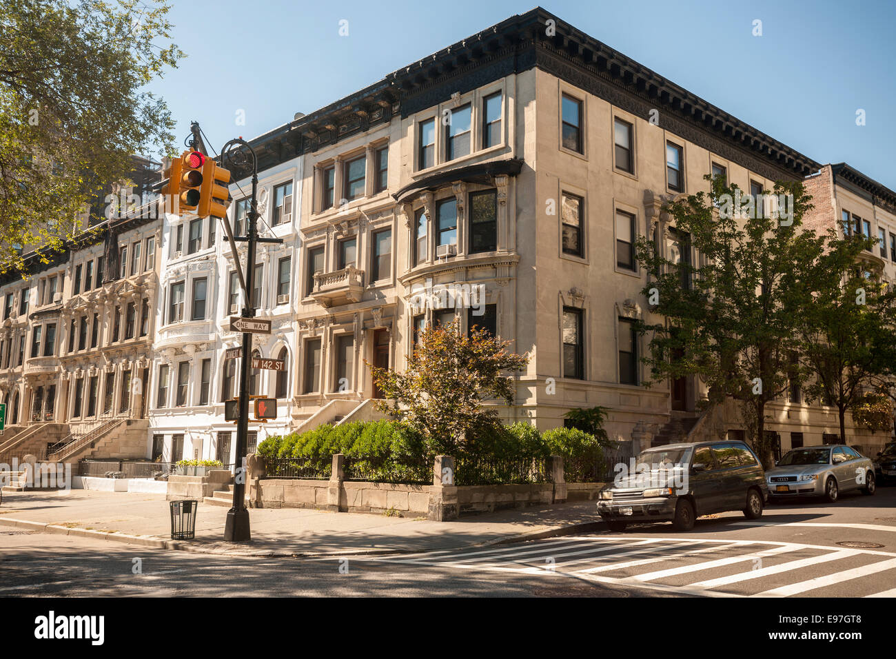 Attached row of townhouses on Convent Avenue in the Harlem neighborhood