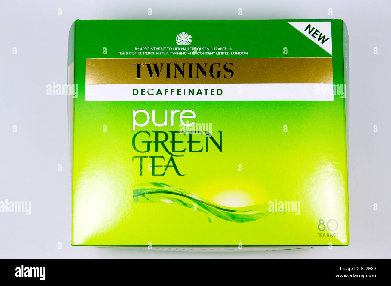 Box of Twinings Decaffeinated Green Tea. Stock Photo