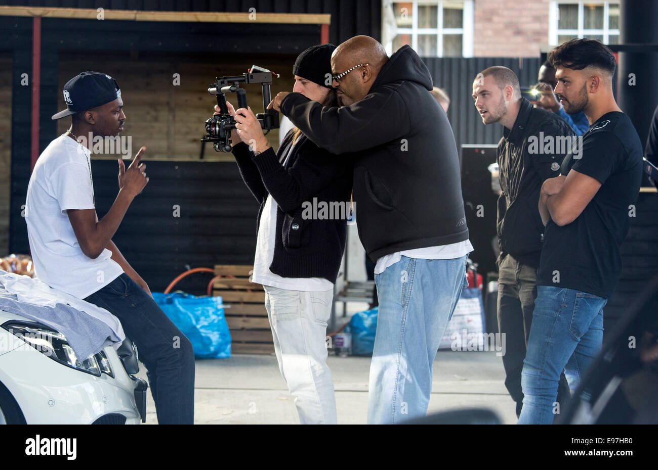 Rapper filming a video in Shoreditch Stock Photo