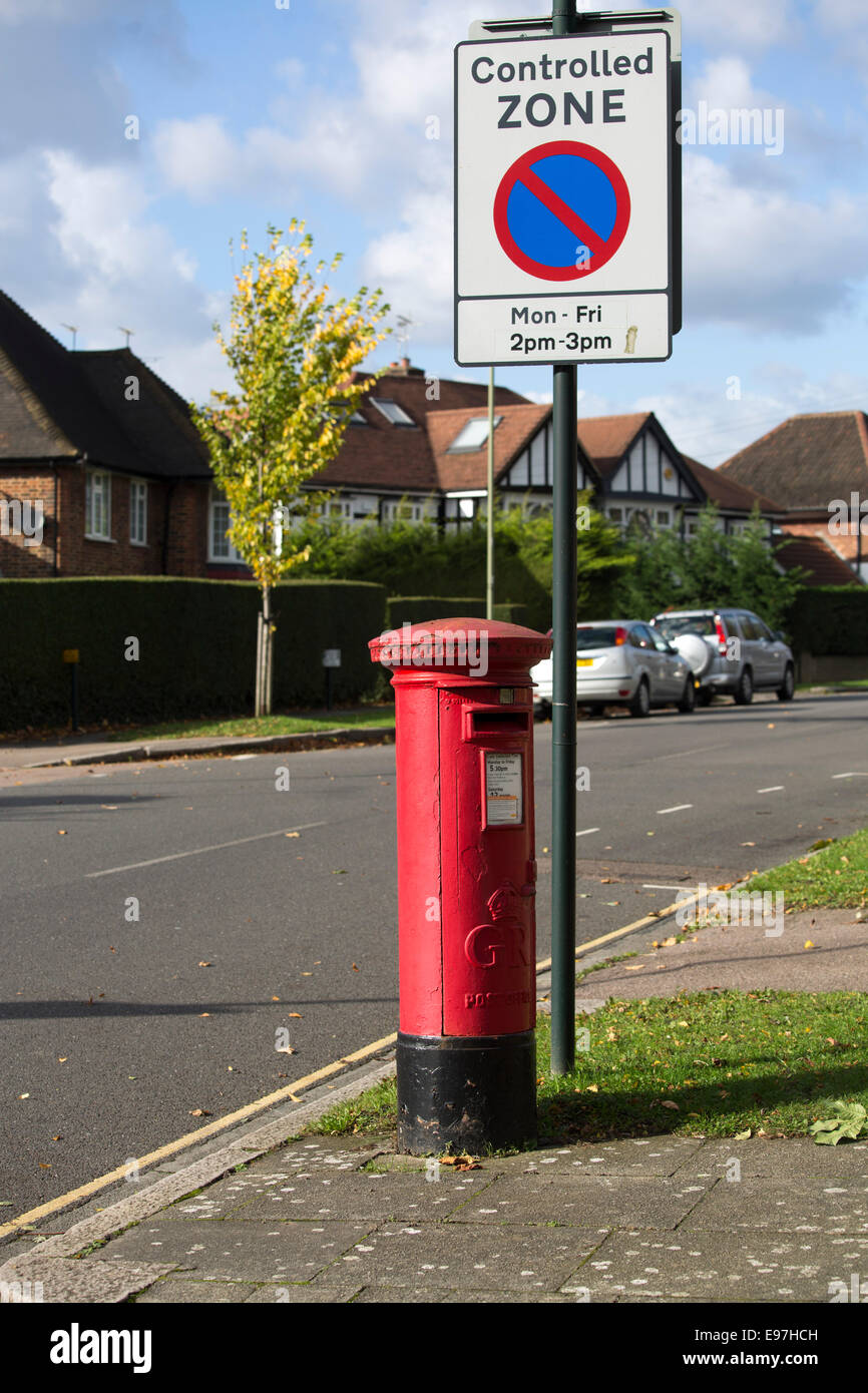 Controlled Zone sign parking post box restricted Stock Photo