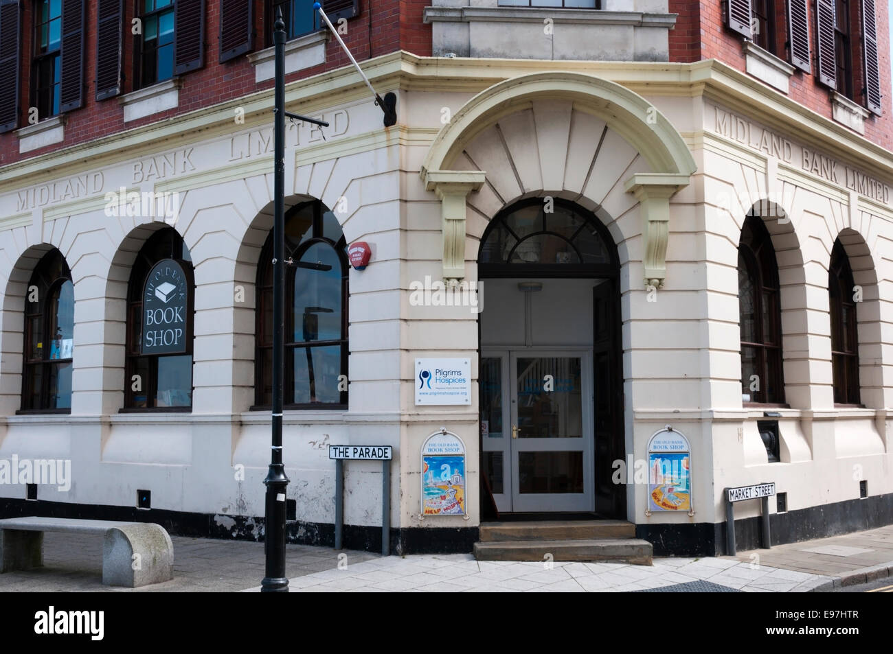 The Old Bank bookshop in Margate is in the corner premises of the now closed Midland Bank. Stock Photo