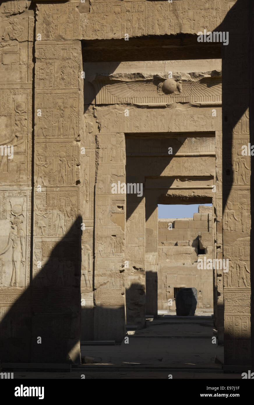 Egyptian Art. Temple of Kom Ombo. Ptolemaic Dynasty. 2nd century B.C. Dedicated to gods Sobek and Haroeris. Stock Photo