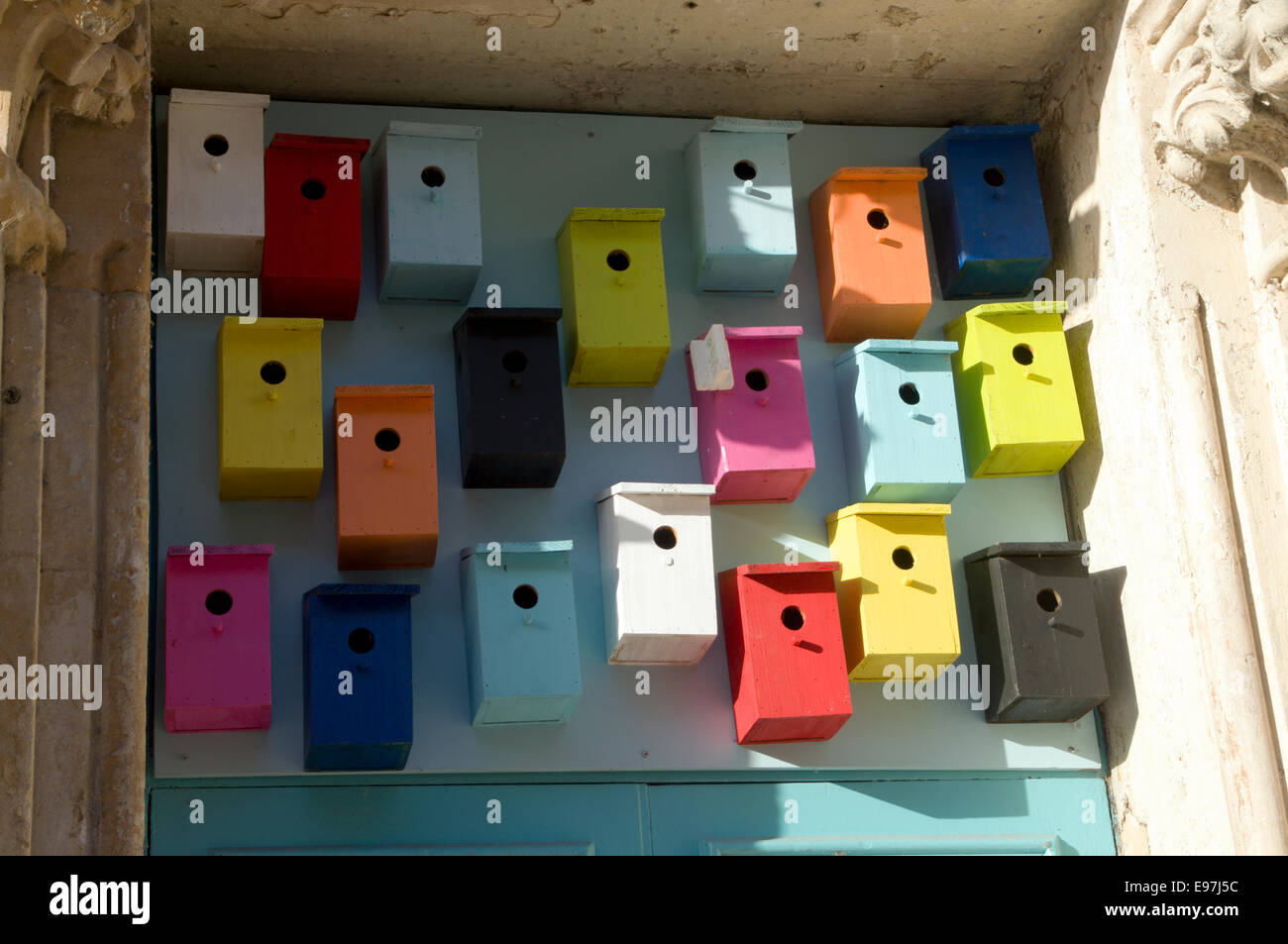 Bird boxes, The Bunkhouse, St Mary Street, Cardiff, Wales, UK. Stock Photo