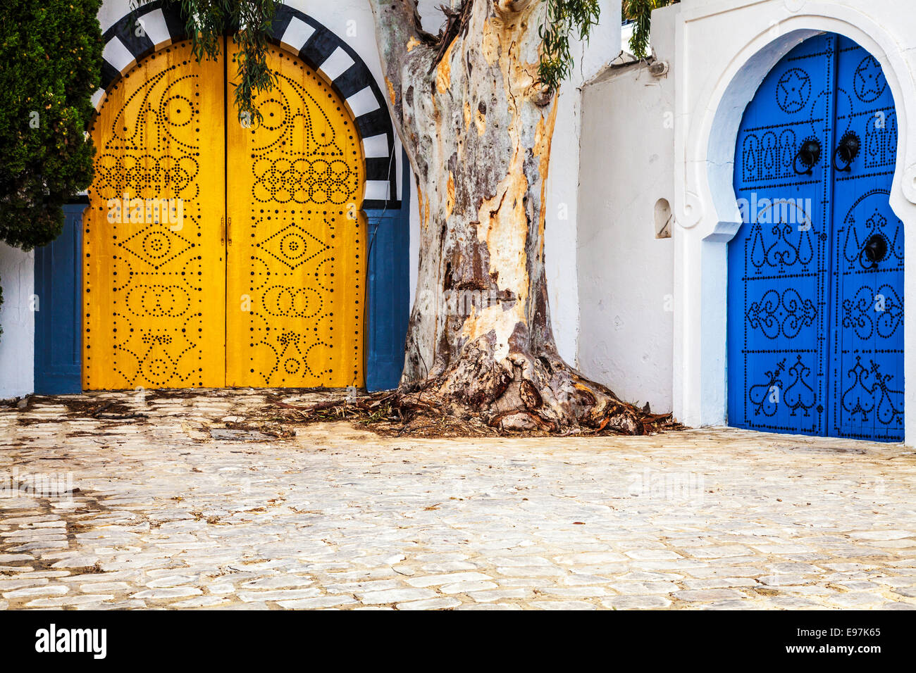 A typical studded wooden doors in Sidi Bou Said, Tunisia. Stock Photo