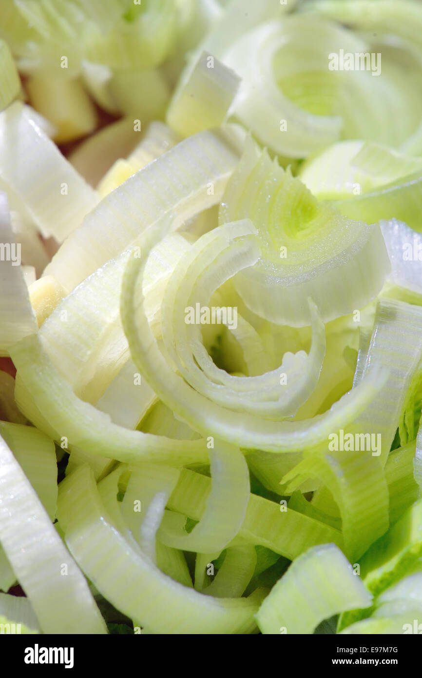 Fresh leek sliced close-up in vertical format Stock Photo