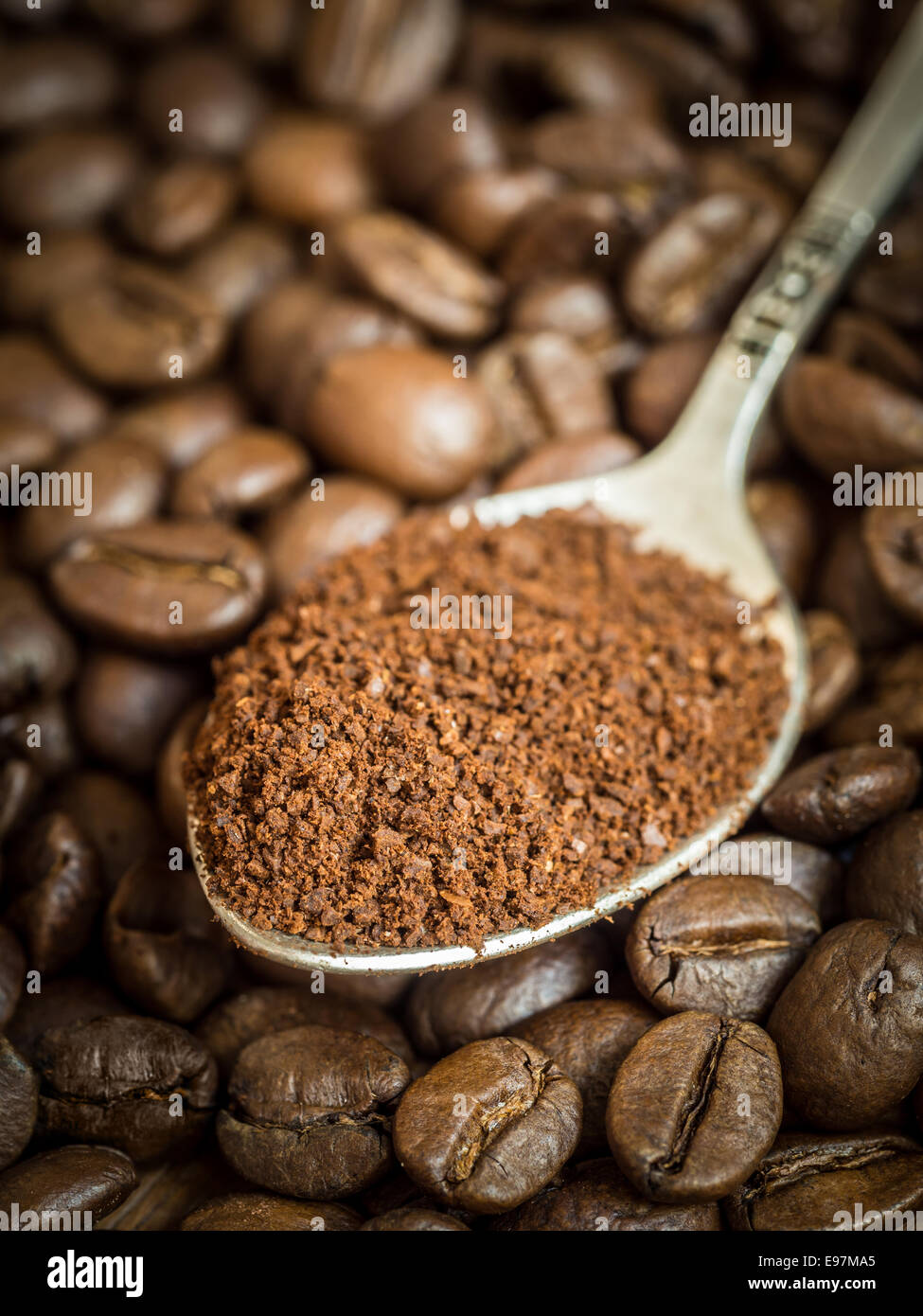 Ground coffee on a spoon Stock Photo Alamy