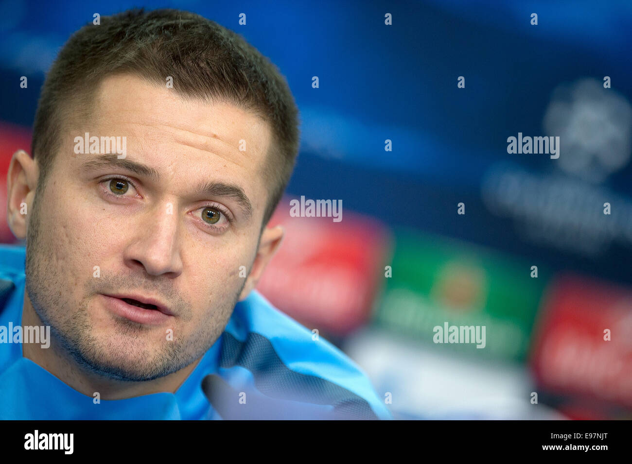 Leverkusen, Germany. 21st Oct, 2014. St. Petersburg's Viktor Fayzulin talks during a press conference in Leverkusen, Germany, 21 October 2014. Bayer Leverkusen will play Zenit St. Petersburg in the Champions League group C match on 22 October 2014. Photo: FEDERICO GAMBARINI/dpa/Alamy Live News Stock Photo