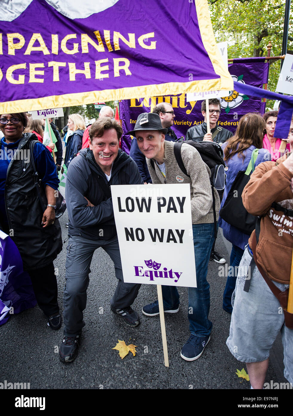 A TUC national demonstration in Central London.  Members of Equity prepare to set off from the Embankment. Stock Photo