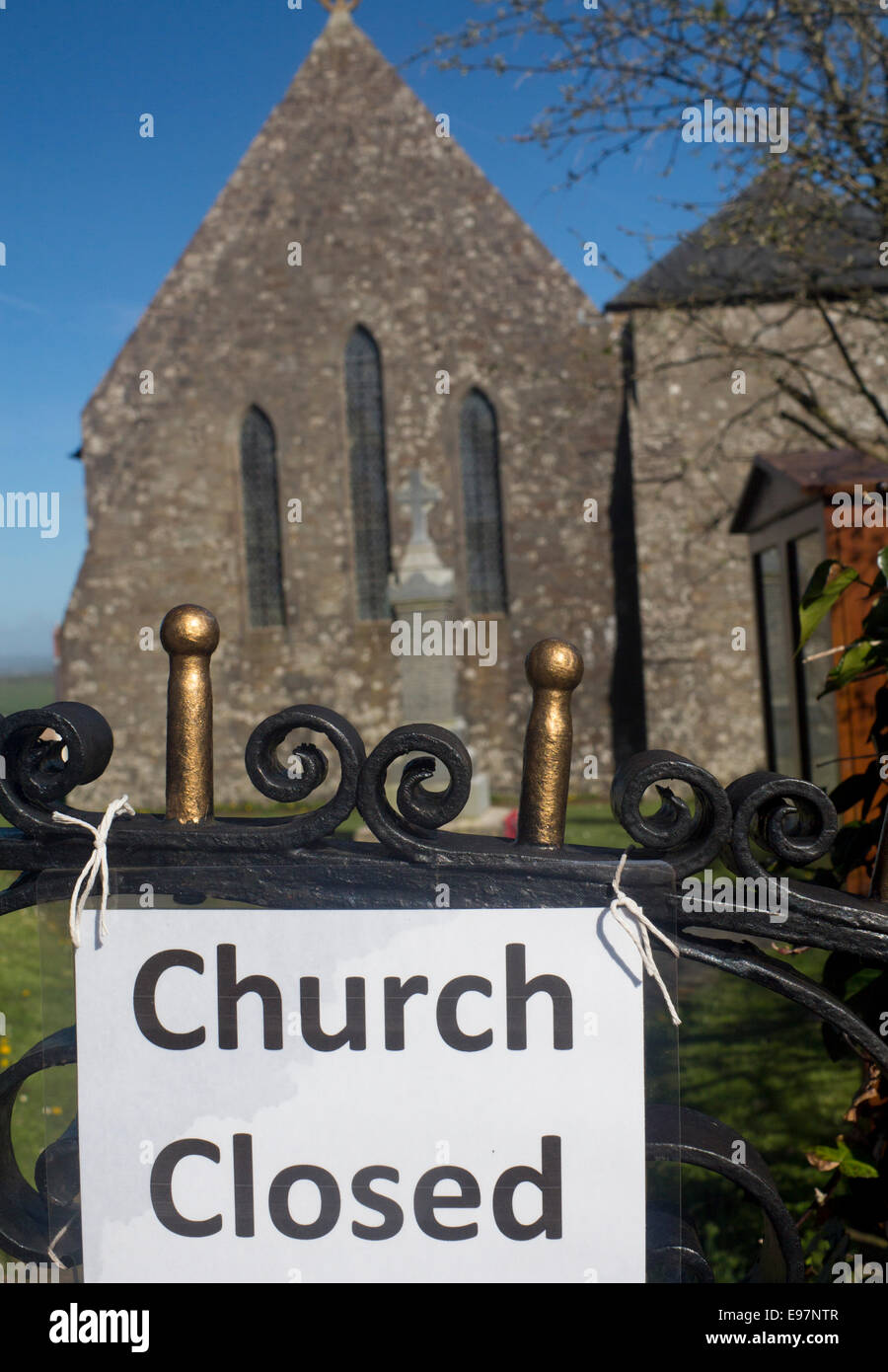 'Church Closed' sign outside church in Mathry Pembrokeshire West Wales
