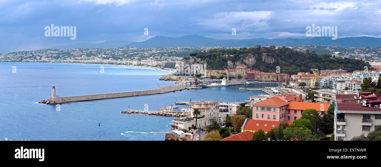 View over the city and port of Nice along the French Riviera, Côte d'Azur, Alpes-Maritimes, France Stock Photo