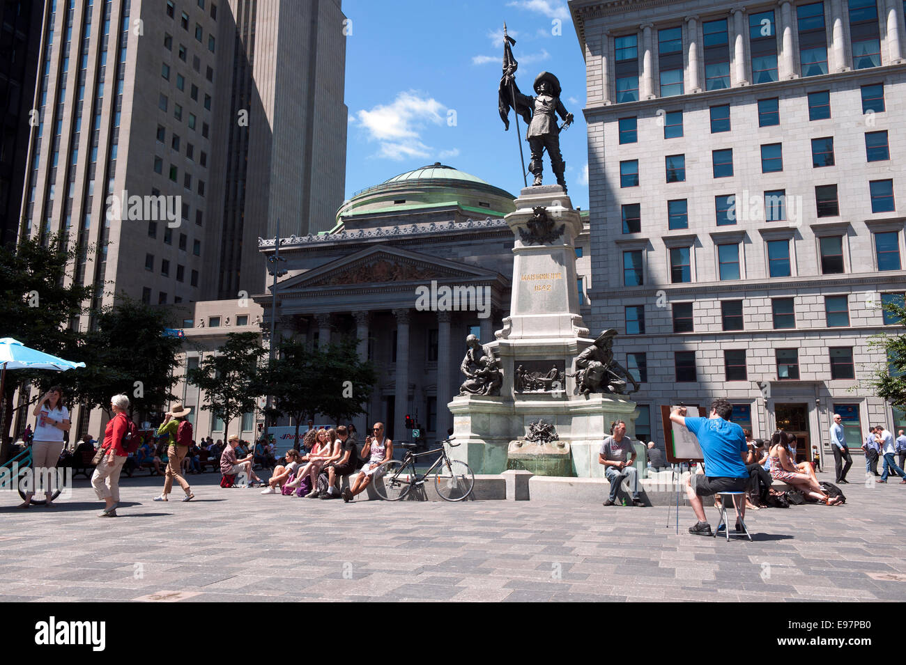 Artist making a sketch of the statue of Paul de Chomedey  sieur de Maisonneuve, founder of Montreal. Stock Photo