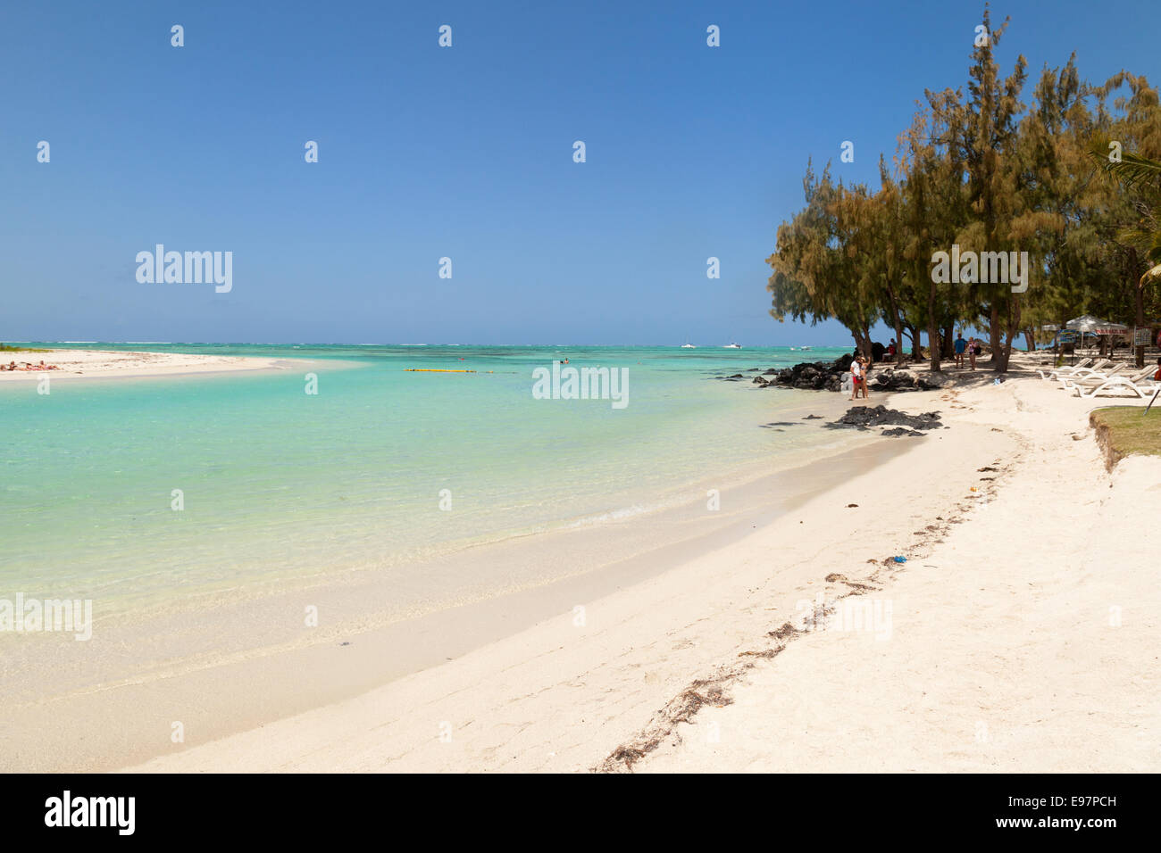 A beach on Ile aux cerfs, a small island just off the east coast of Mauritius, Indian Ocean Stock Photo