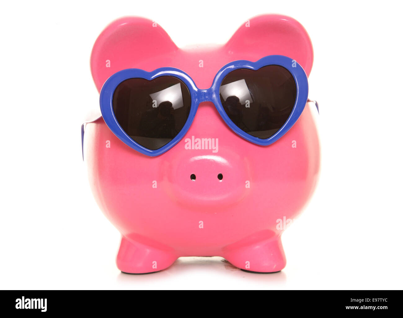 piggy bank wearing heart sunglasses cutout Stock Photo