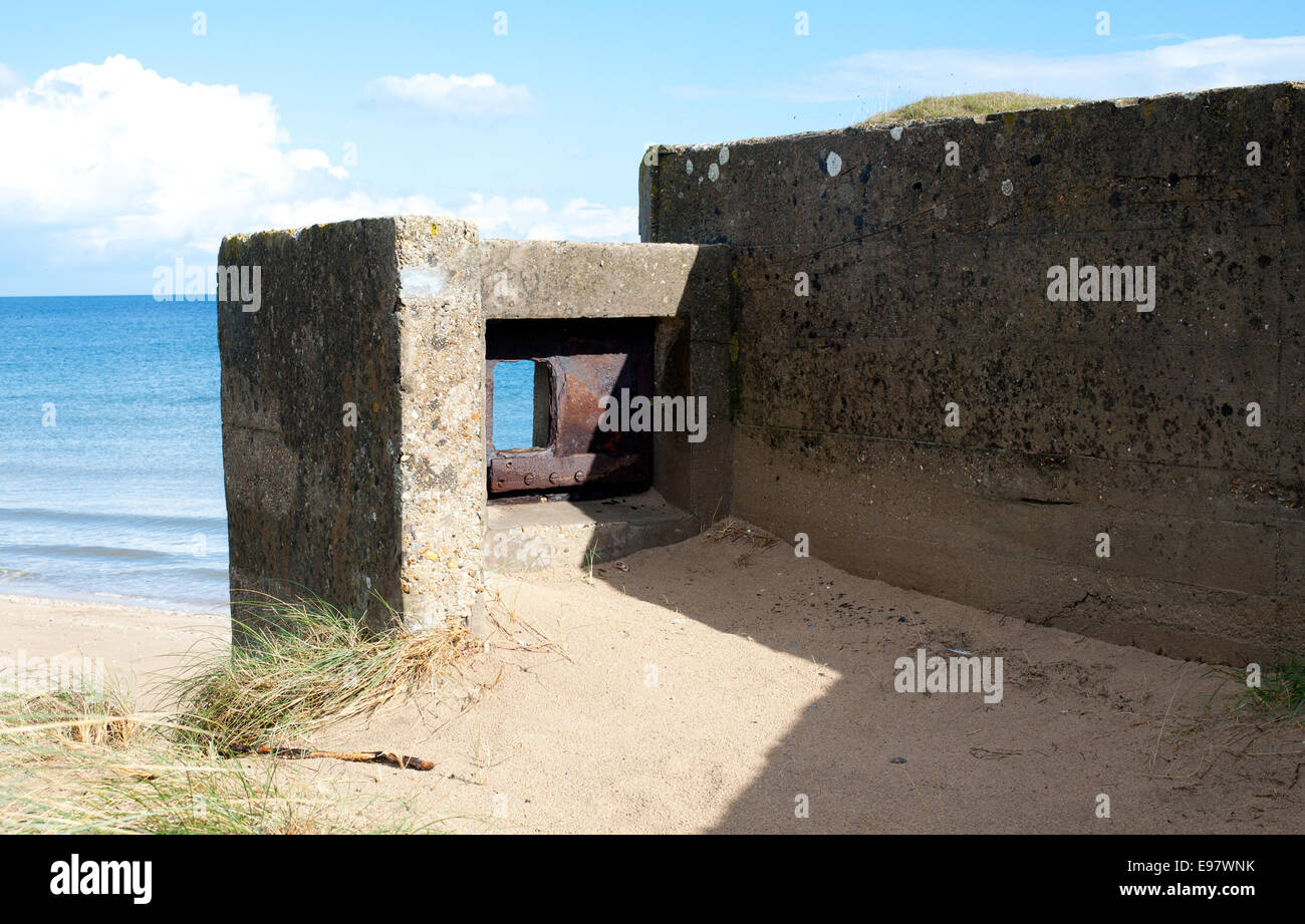 Germany bunker WW2 ,Utah Beach is one of the five Landing beaches in the Normandy landings on 6 June 1944, during World War II. Stock Photo