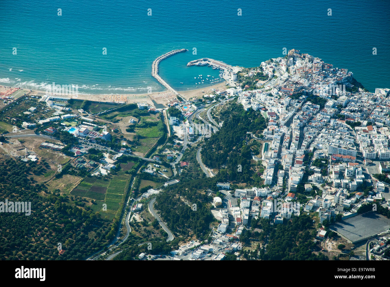 aerial view, peschici village, gargano, foggia province, puglia, italy, europe Stock Photo