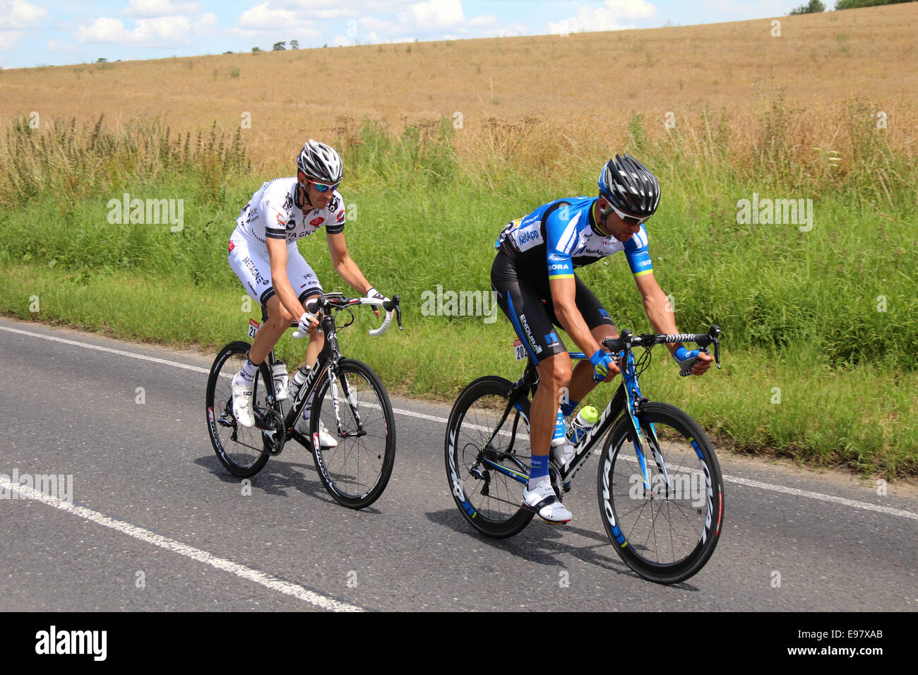 Tour de France 2014, Stage 3 - lead rider Jan Barta approaching the town of Saffron Walden, Essex, UK. Stock Photo