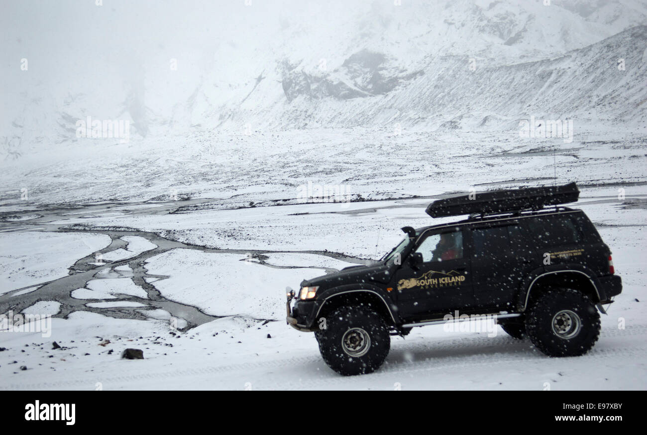 Winter wonderland, super jeep safari to Eyjafjallajokull and Thorsmork, January 2013. South Iceland. Stock Photo