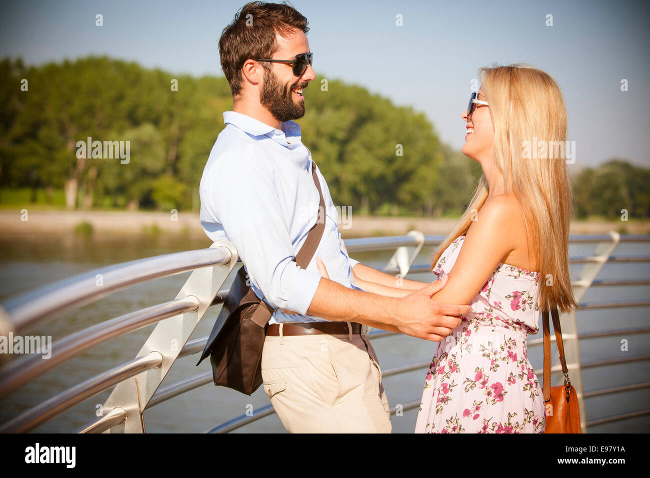 Portrait of young couple falling in love Stock Photo