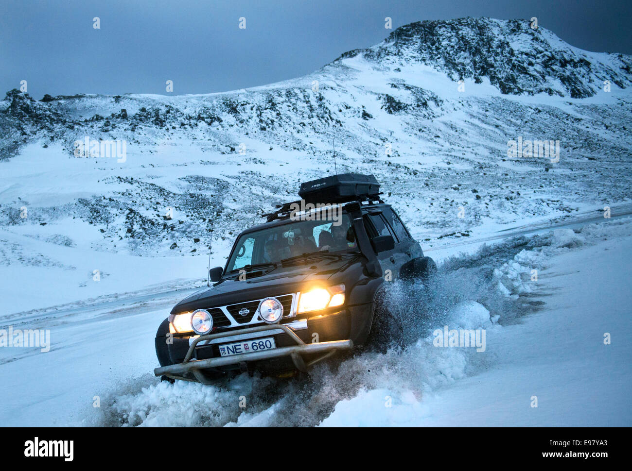 Winter wonderland, super jeep safari to Eyjafjallajokull and Thorsmork, January 2013. South Iceland. Stock Photo