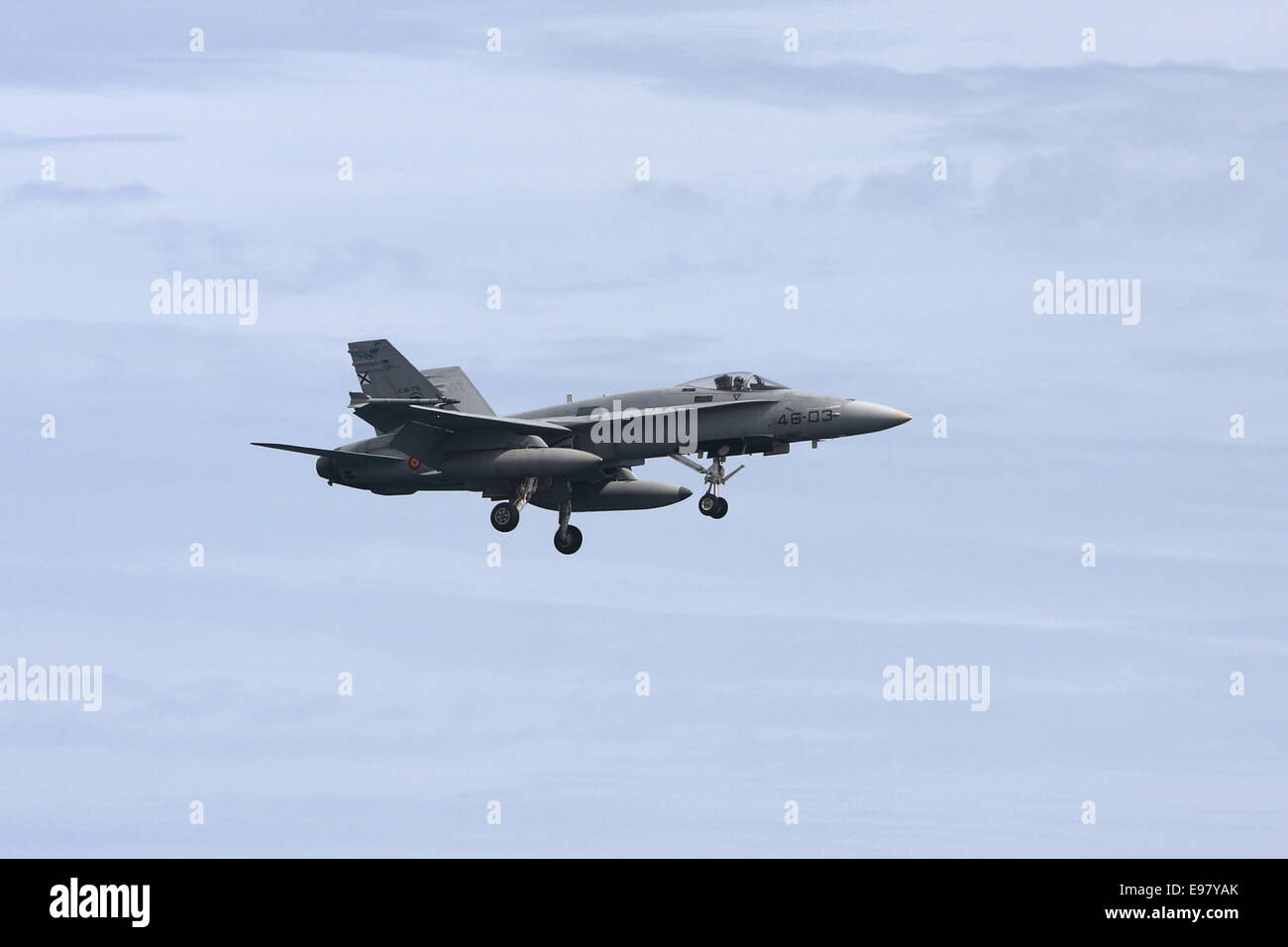 A Mc Donnell Douglas EF-18A+ Hornet from the Spanish air force, coming in to land. Stock Photo