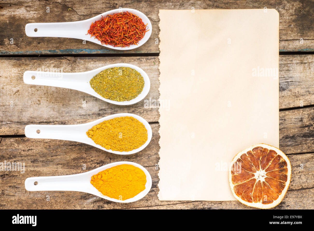 Spices recipe background. Top View Stock Photo