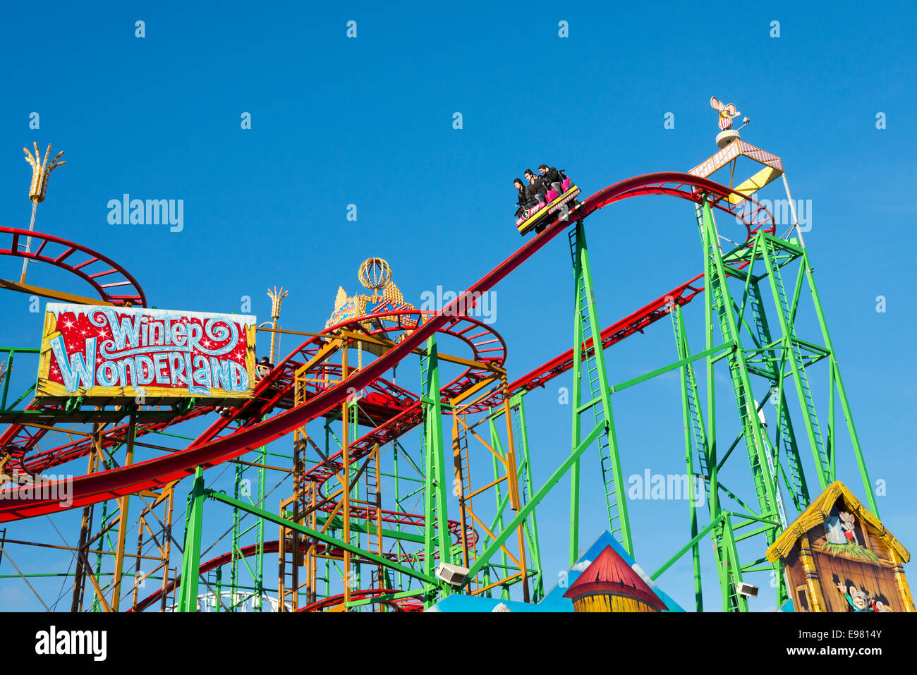 Roller coaster at funfair in Winter Wonderland, Hyde Park, London, England, UK Stock Photo